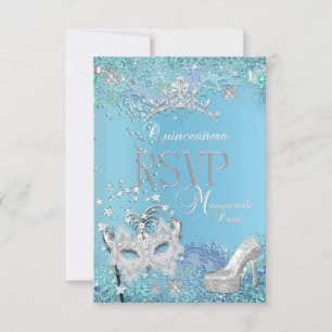 RSVP-antwoord Masquerade Quinceanera Blauwe Tiara RSVP Kaartje