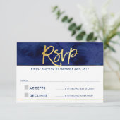 RSVP ANTWOORD modern blauwe aquarel gouden schrift (Staand voorkant)