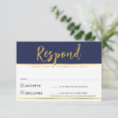 RSVP ANTWOORD modern eenvoudig navyblauw goud (Staand voorkant)