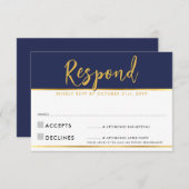 RSVP ANTWOORD modern eenvoudig navyblauw goud (Voorkant / Achterkant)