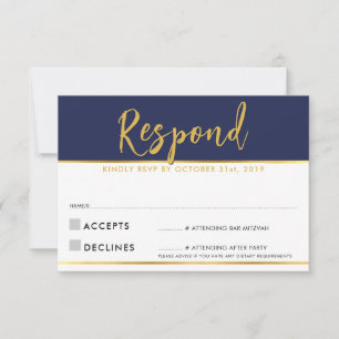 RSVP ANTWOORD modern eenvoudig navyblauw goud