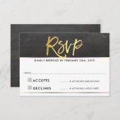 RSVP ANTWOORD modern grijs schoolbord gouden schri (Voorkant / Achterkant)