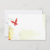 Rsvp-antwoord op rode groene bloemen en vlinderblo RSVP kaartje (Achterkant)