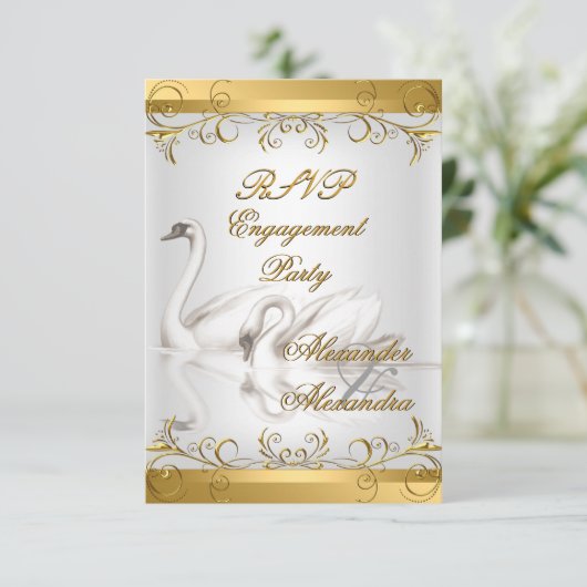 RSVP ANTWOORD OP Verloving Goud Wit Kaart (Staand voorkant)