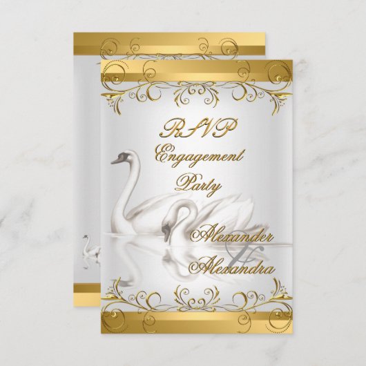 RSVP ANTWOORD OP Verloving Goud Wit Kaart (Voorkant / Achterkant)