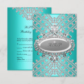 RSVP antwoord Partij Blauwgroen Blauw Wit Diamant (Voorkant / Achterkant)