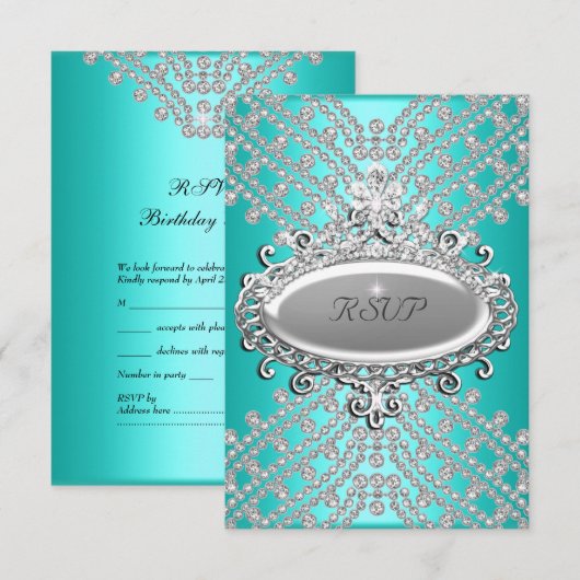 RSVP antwoord Partij Blauwgroen Blauw Wit Diamant (Voorkant / Achterkant)