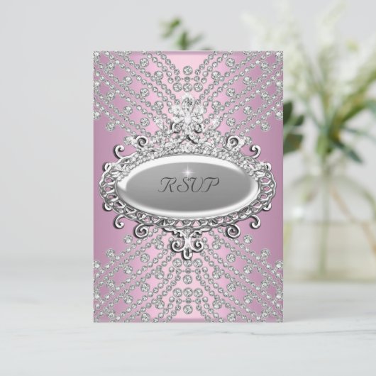 RSVP antwoord Partij Roze Witte Diamant (Staand voorkant)