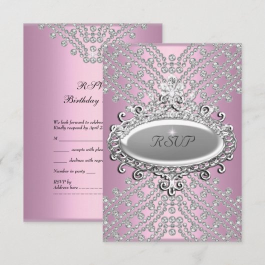 RSVP antwoord Partij Roze Witte Diamant (Voorkant / Achterkant)