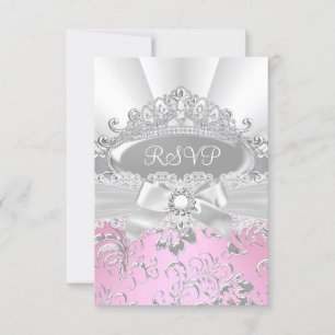 RSVP-antwoord Pretty Tiara & Bow Roze Quinceañera RSVP Kaartje