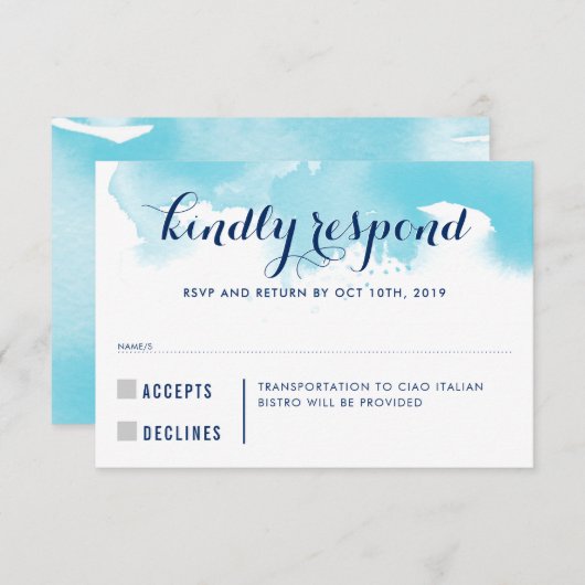 RSVP ANTWOORD REACTIE blauw waterverf kinder info (Voorkant / Achterkant)