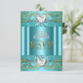 RSVP antwoord Reactie Blauwgroen Blauw Goud Quince (Staand voorkant)