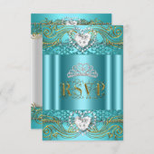 RSVP antwoord Reactie Blauwgroen Blauw Goud Quince (Voorkant / Achterkant)