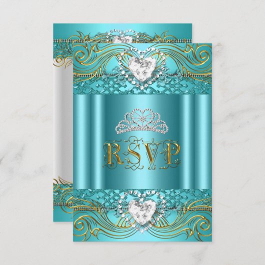 RSVP antwoord Reactie Blauwgroen Blauw Goud Quince (Voorkant / Achterkant)