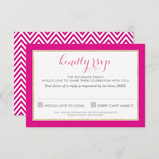 RSVP ANTWOORD REACTIE chervon patroon goud hot pin (Voorkant / Achterkant)