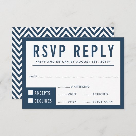 RSVP ANTWOORD REACTIE eenvoudig modern blok marine (Voorkant / Achterkant)