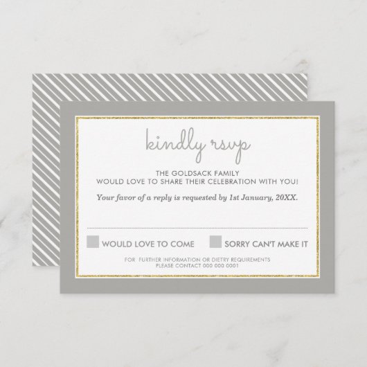RSVP ANTWOORD REACTIE eenvoudig streeppatroon grij (Voorkant / Achterkant)