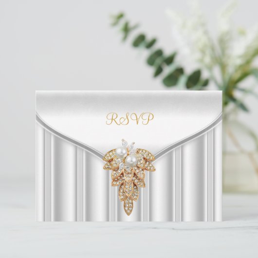 RSVP antwoord Reactie Elegant White Gold Pearl (Staand voorkant)