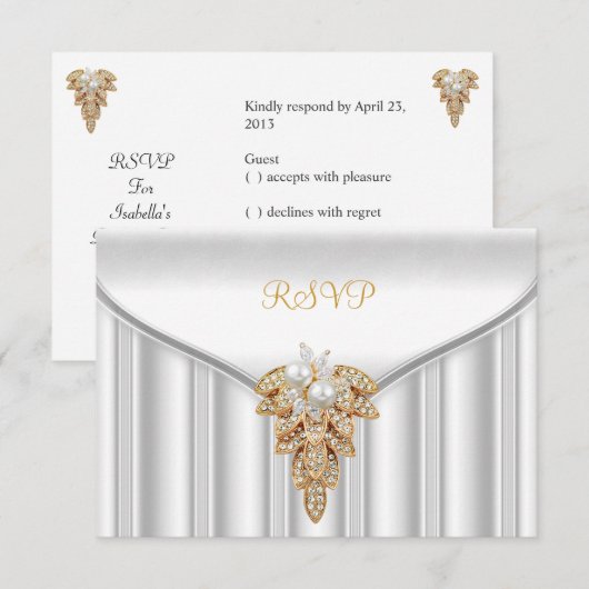 RSVP antwoord Reactie Elegant White Gold Pearl (Voorkant / Achterkant)