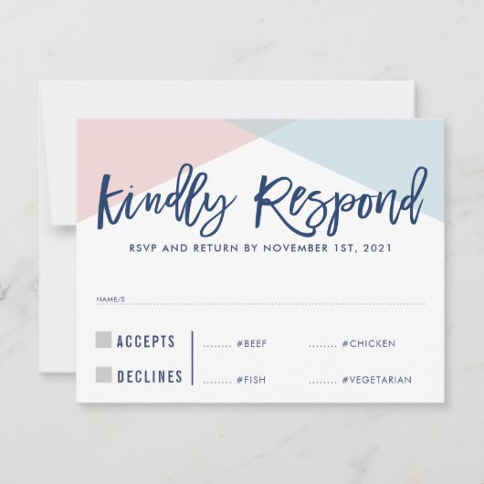 RSVP ANTWOORD REACTIE elegante roze blauwe maaltij (Voorkant)