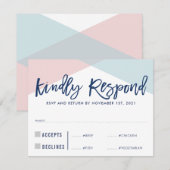 RSVP ANTWOORD REACTIE elegante roze blauwe maaltij (Voorkant / Achterkant)