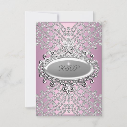 RSVP-antwoord reactie feest roze witte diamant RSVP Kaartje (Voorkant)