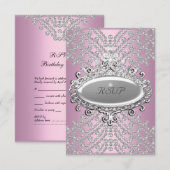 RSVP-antwoord reactie feest roze witte diamant RSVP Kaartje (Voorkant / Achterkant)