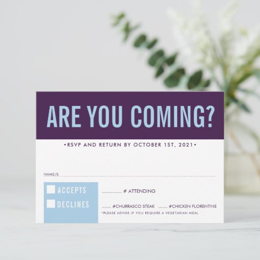 RSVP ANTWOORD REACTIE fun block aubergine bord bla (Staand voorkant)