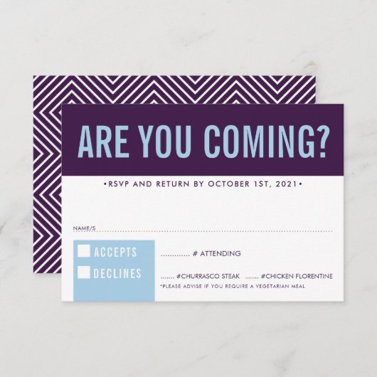 RSVP ANTWOORD REACTIE fun block aubergine bord bla (Voorkant / Achterkant)