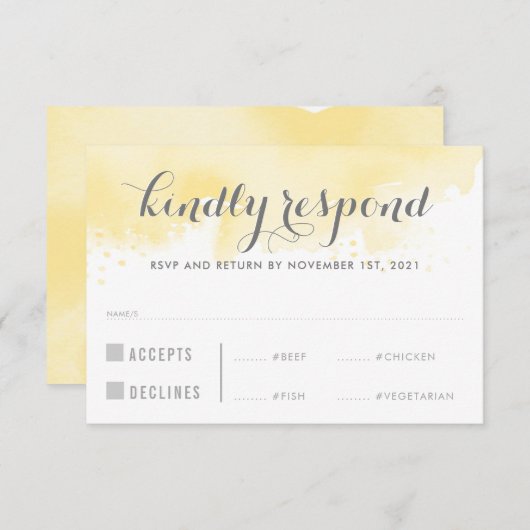 RSVP ANTWOORD REACTIE geel waterverf maaltijden (Voorkant / Achterkant)