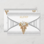 RSVP Antwoord Reactie legant White Gold Jewel Kaart (Voorkant / Achterkant)