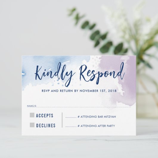 RSVP ANTWOORD REACTIE Modern blauw paarse waterver (Staand voorkant)