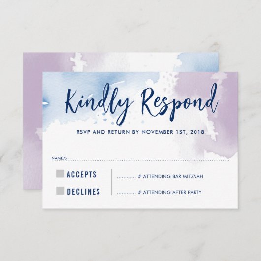 RSVP ANTWOORD REACTIE Modern blauw paarse waterver (Voorkant / Achterkant)