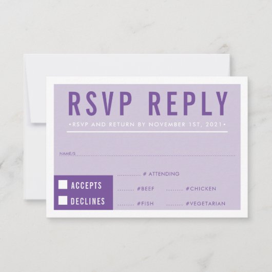 RSVP ANTWOORD REACTIE modern blok violet paarse (Voorkant)