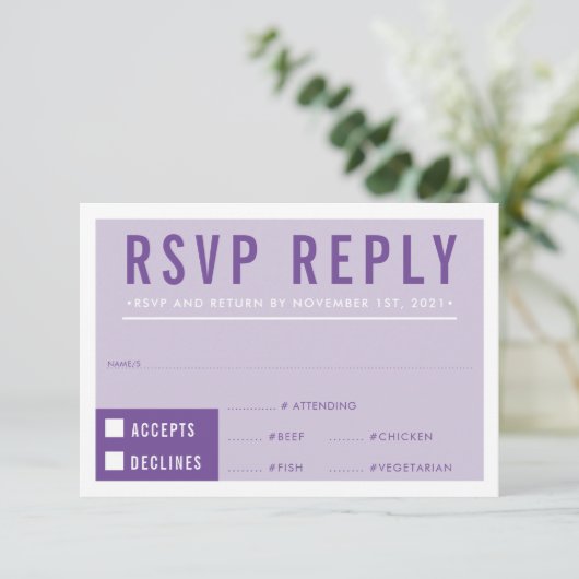 RSVP ANTWOORD REACTIE modern blok violet paarse (Staand voorkant)