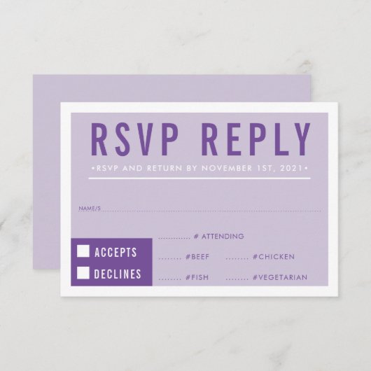 RSVP ANTWOORD REACTIE modern blok violet paarse (Voorkant / Achterkant)