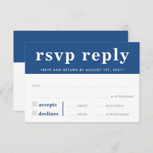 RSVP ANTWOORD REACTIE modern bold boy marine blauw (Voorkant / Achterkant)