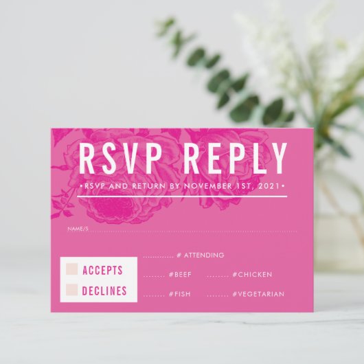 RSVP ANTWOORD REACTIE modern elegant floraal roze (Staand voorkant)