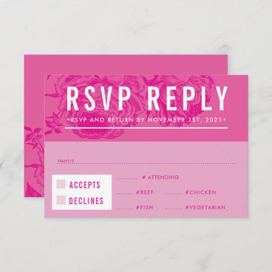RSVP ANTWOORD REACTIE modern elegant floraal roze (Voorkant / Achterkant)