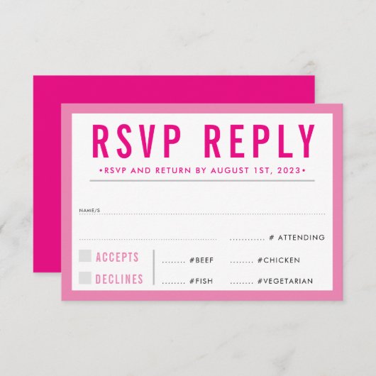 RSVP ANTWOORD REACTIE modern strak meisje roze (Voorkant / Achterkant)