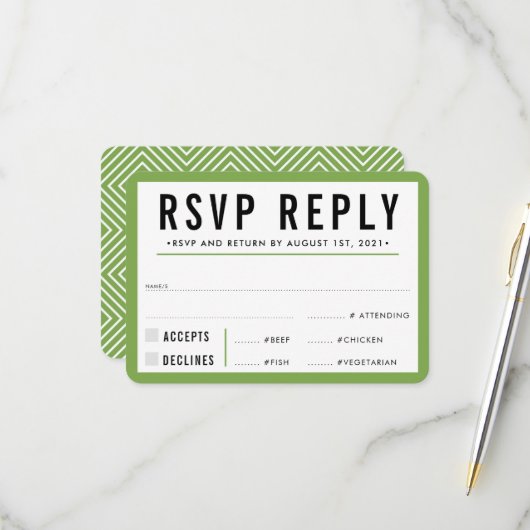 RSVP ANTWOORD REACTIE modern vet zwart groen (Voorkant / Achterkant in situ)
