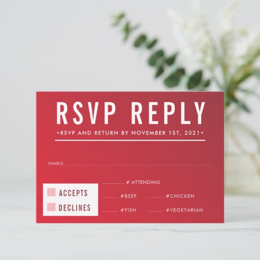 RSVP ANTWOORD REACTIE moderne rode bordeauxgradiën (Staand voorkant)