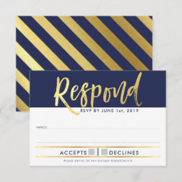 RSVP ANTWOORD REACTIE namaak goud type marineblauw Kaart