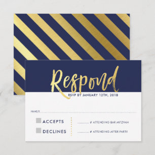 RSVP ANTWOORD REACTIE namaak goud type marineblauw Kaart