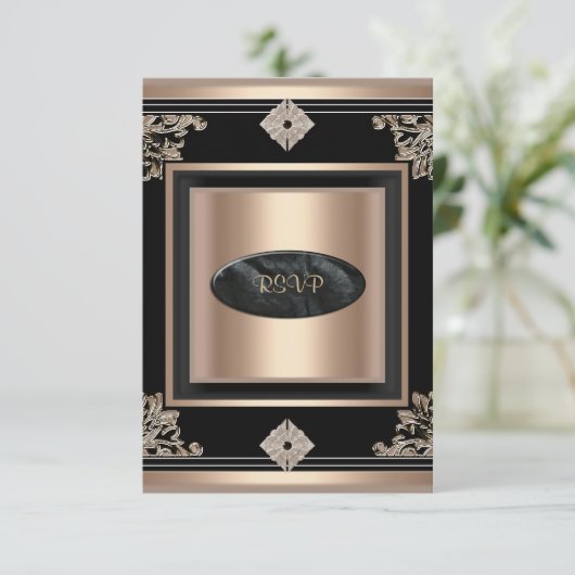 RSVP antwoord Reactie Partij Art Deco Zwarte Koffi (Staand voorkant)