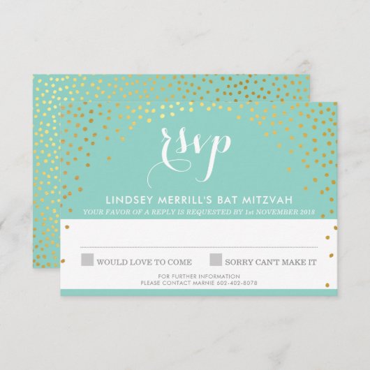 RSVP ANTWOORD REACTIE roestig goud mini confetti m Kaart (Voorkant / Achterkant)