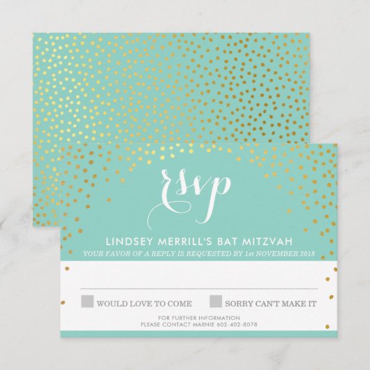 RSVP ANTWOORD REACTIE rustieke gouden mini-confett Kaart (Voorkant / Achterkant)
