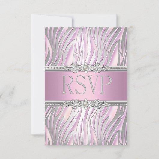 RSVP-antwoord reactie Zebra Roze Wit Zilver RSVP Kaartje (Voorkant)