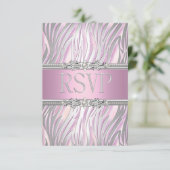RSVP-antwoord reactie Zebra Roze Wit Zilver RSVP Kaartje (Staand voorkant)