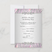 RSVP-antwoord reactie Zebra Roze Wit Zilver RSVP Kaartje (Achterkant)
